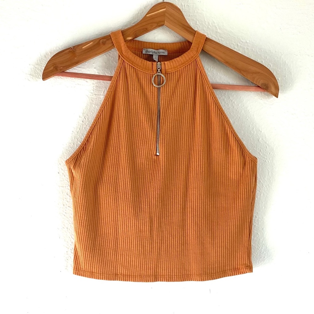 Charlotte Russe Orange Sleeveless Zip Crop Top L